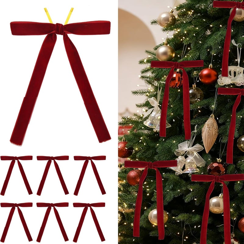 Pwiuor 30 Pcs Burgundy Velvet Christmas Tree Bows Decorations, Vintage Velvet Ribbon Bows with Twist Tie for Wreath Garland Gift Wrapping Indoor Outdoor Decor - Image 1